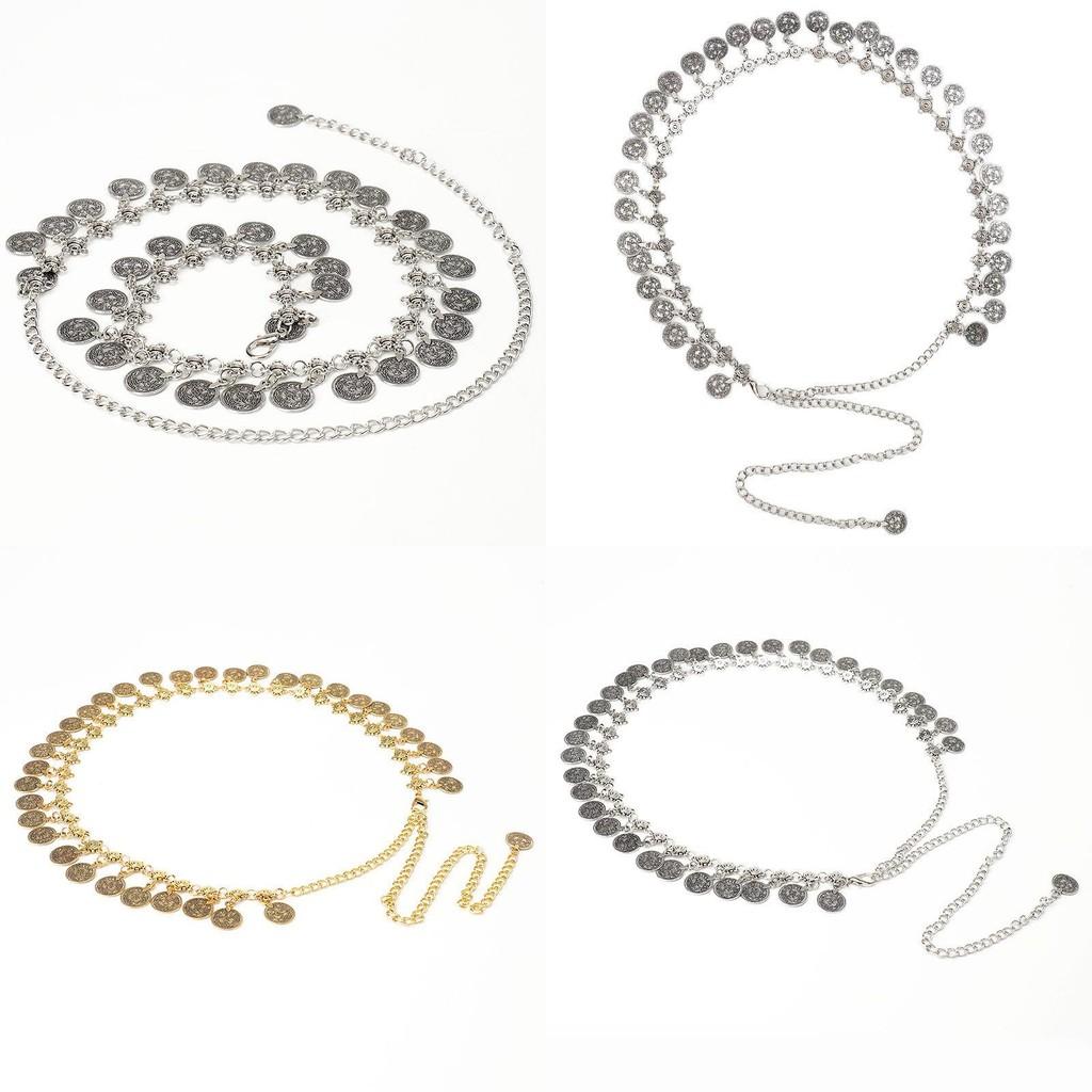 Style Metal Waist Belt With Coin Pendant And Hook Closure For Womens Fashion