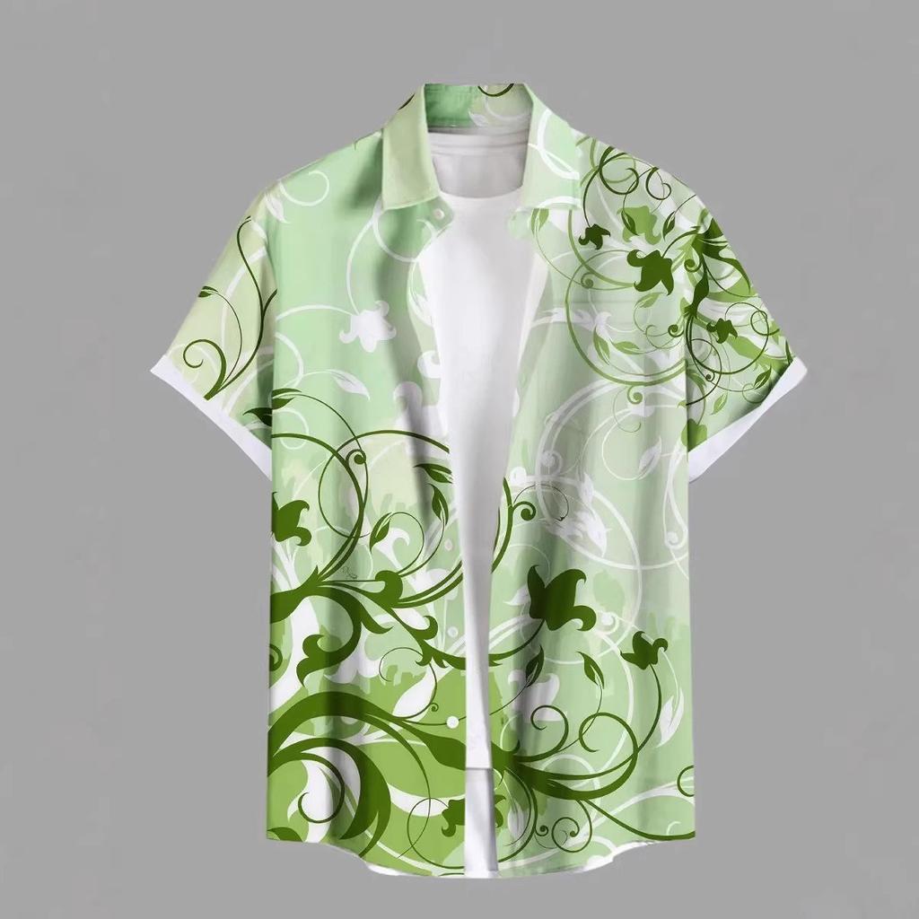 Erkek Yazlık Kısa Kollu Hawaii Gömlek Plaj Tatil Baskılı Gömlek Üst %100 Polyester