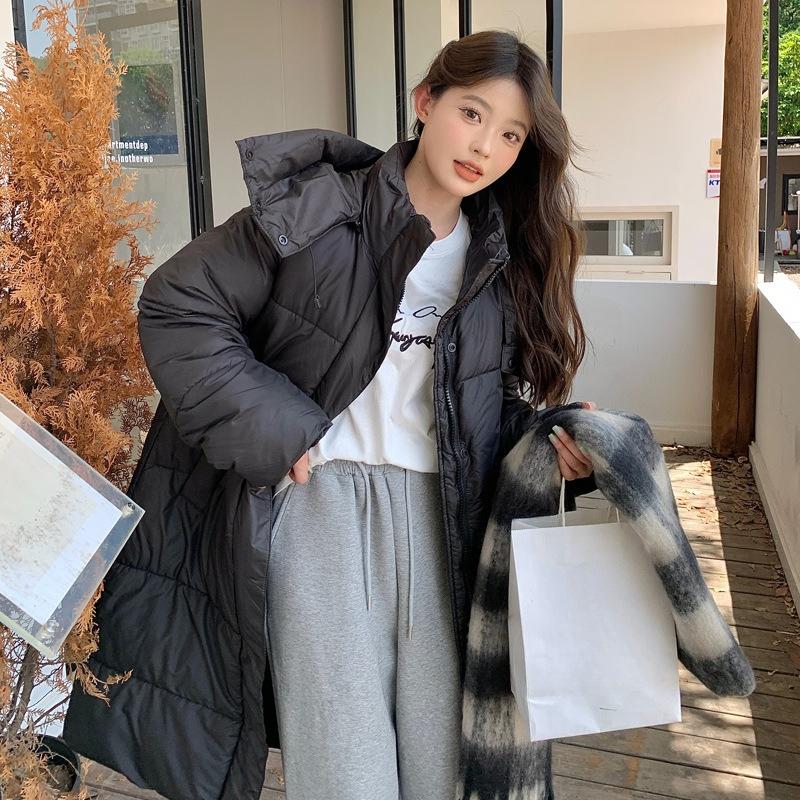 Winter New Fashion Loose Hooded Cotton-padded Jacket Women's Extended Knee-thick Warm Cotton-padded Coat Girlfriends.