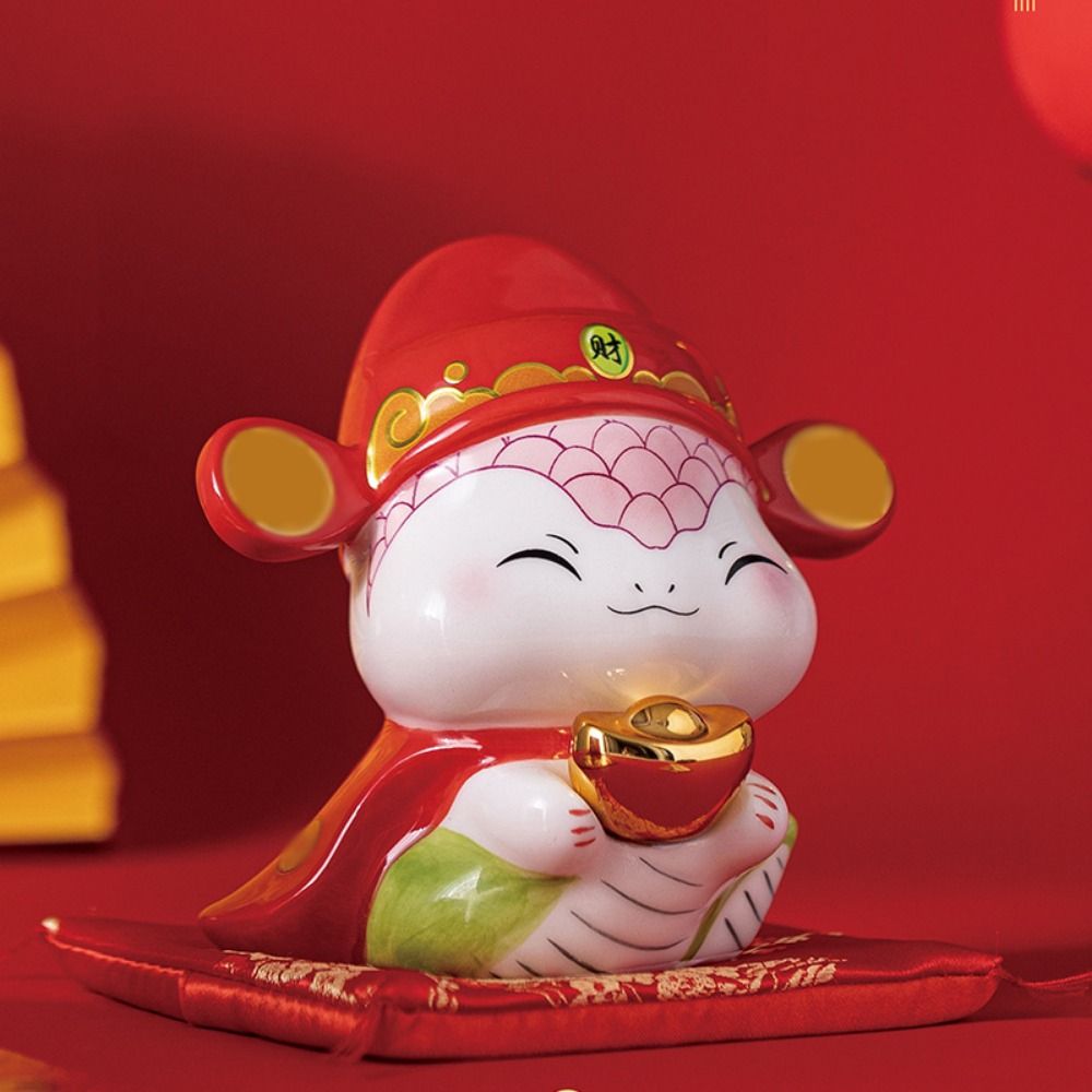 Creative Zodiac Snake Statue Cute Ceramic Piggy Bank Desktop Ornaments  God of Wealth Decoration
