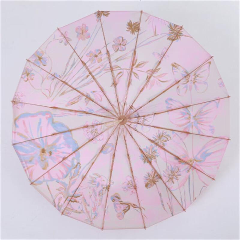 Ximengyuan Chinese Style UV Protection Sun/Rain Umbrella - Pink Gold Butterfly (10-Pack)