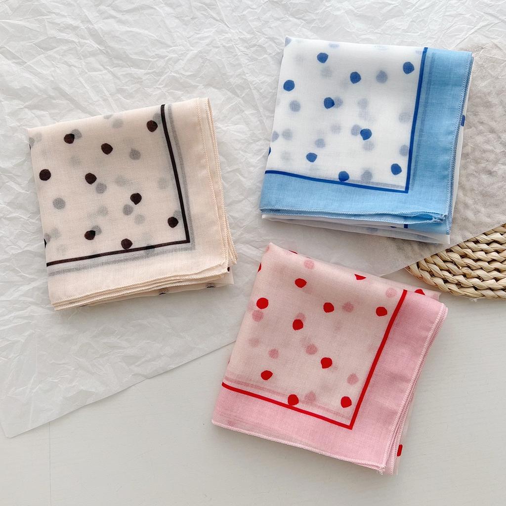 Women Spain Brand Design Square Scarf Lovely Polka Dot Cotton Viscose Shawls Small Handkerchief Neck Snood Hijab 58*58Cm