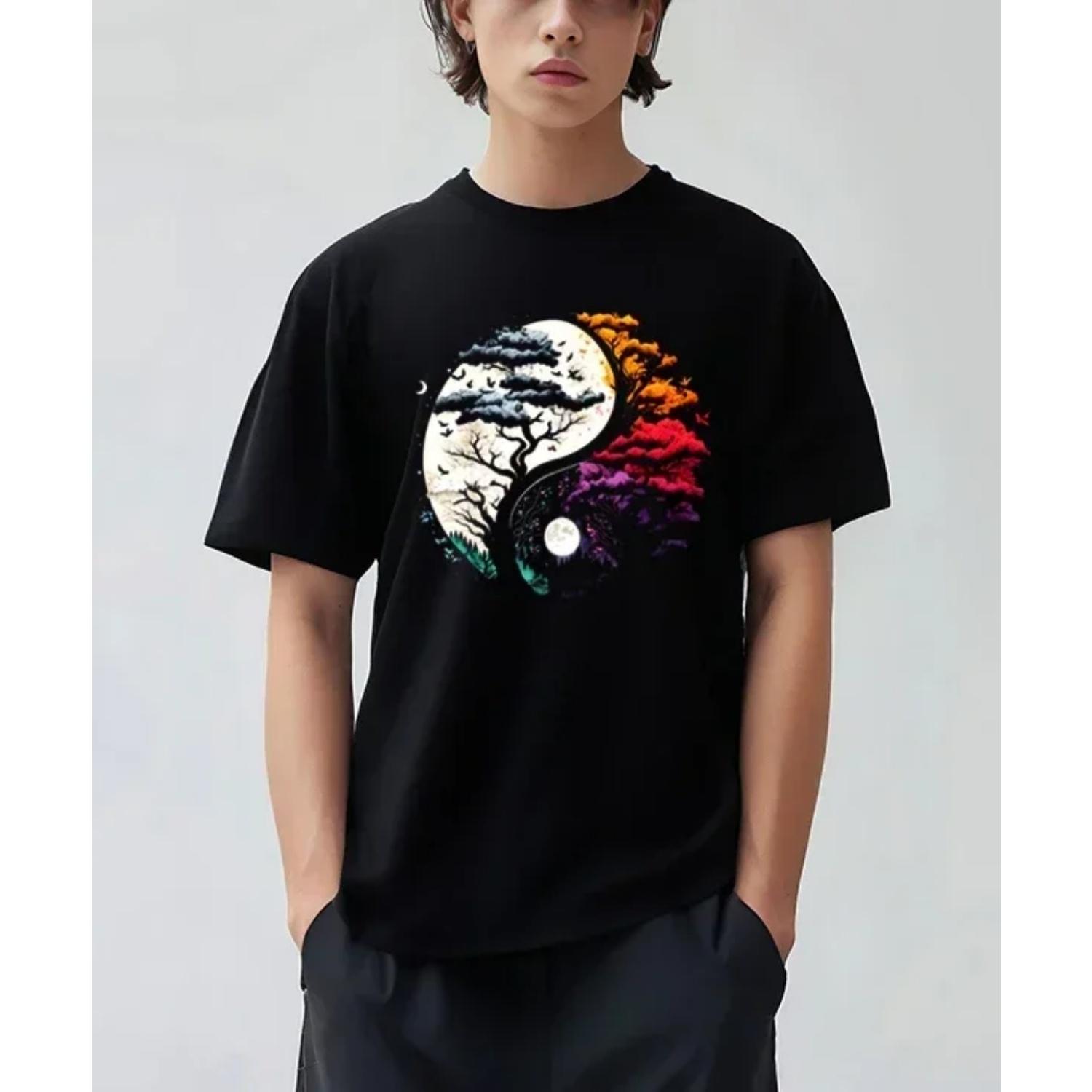 Tree of Life Yin Yang Black T-Shirt Chinese Yin-yang Bagua Tai Chi Clothing Tops Men Clothing Streetwear Unisex S чёрный