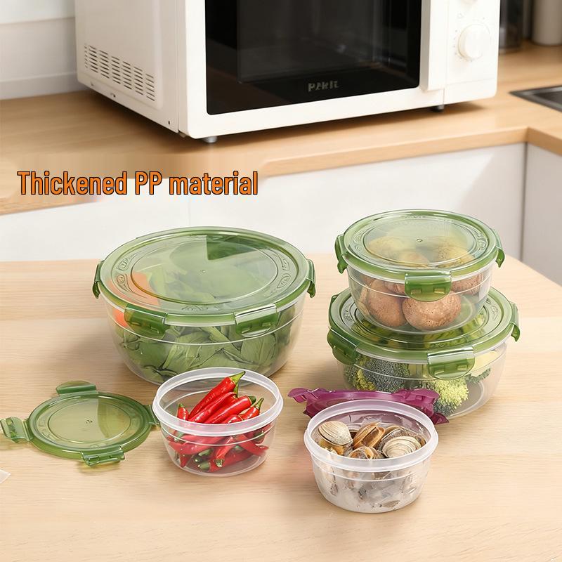 Clear Round Airtight Bowl Set - 4 Large, Thickened Fresh-keeping Containers with Lids for Kitchen or Office.
