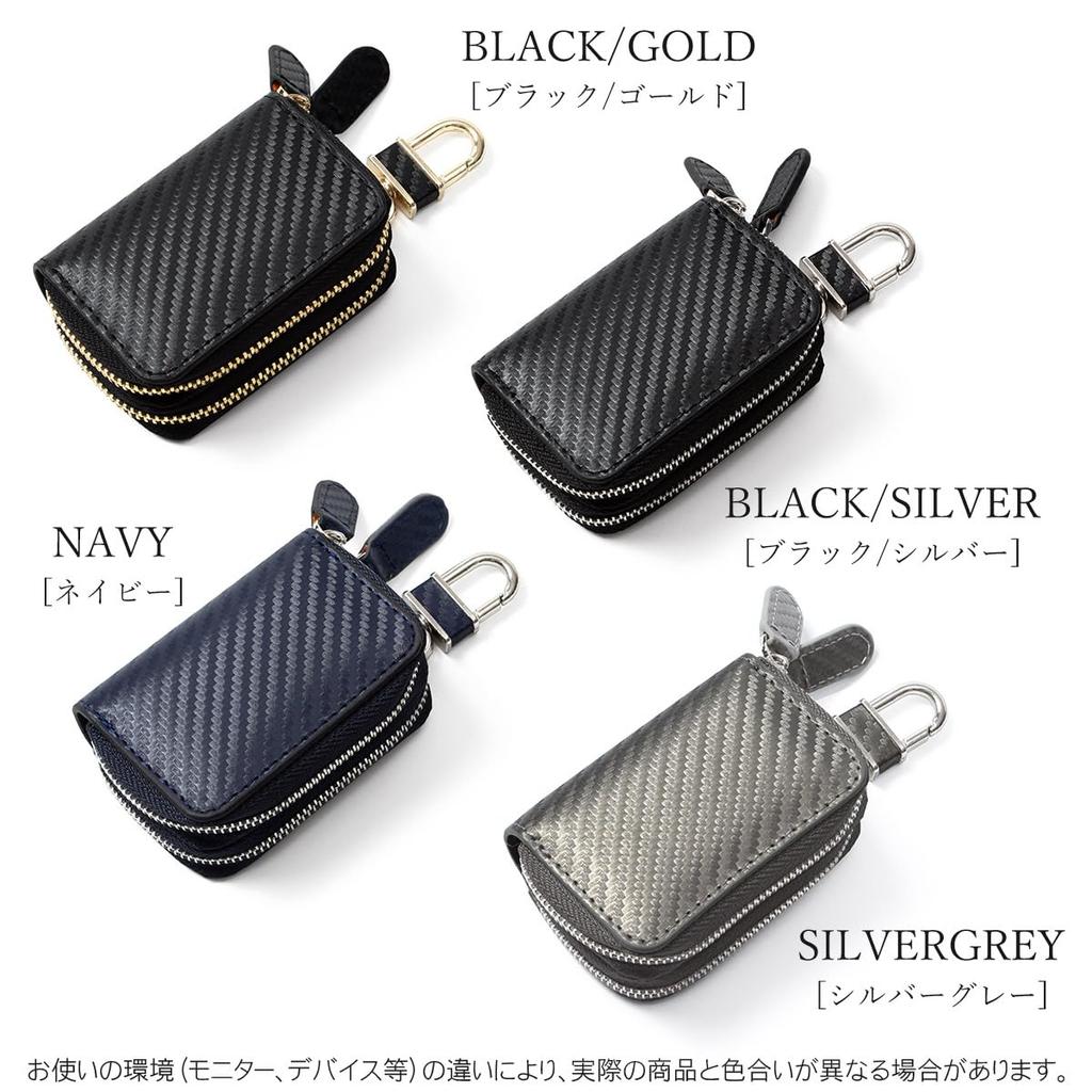 GROOVE GEAR Key Double Holds 2 Smart Key Genuine Leather Carbon Smart Key Navy Case, Zipper, Keys, Compatible, Men's Leather, Case, Ggs-2003,