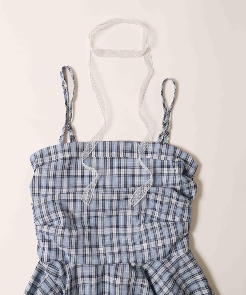 WEGO Lace Choker Checkered Irregular Hem Cami Size Blue Women's Set, Dress, F,