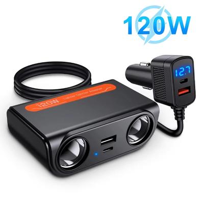 120W Car Charger Adapter PD QC USB Fast Charge Plug Splitter Ports Socket LED Voltmeter Electric Auto Accessories