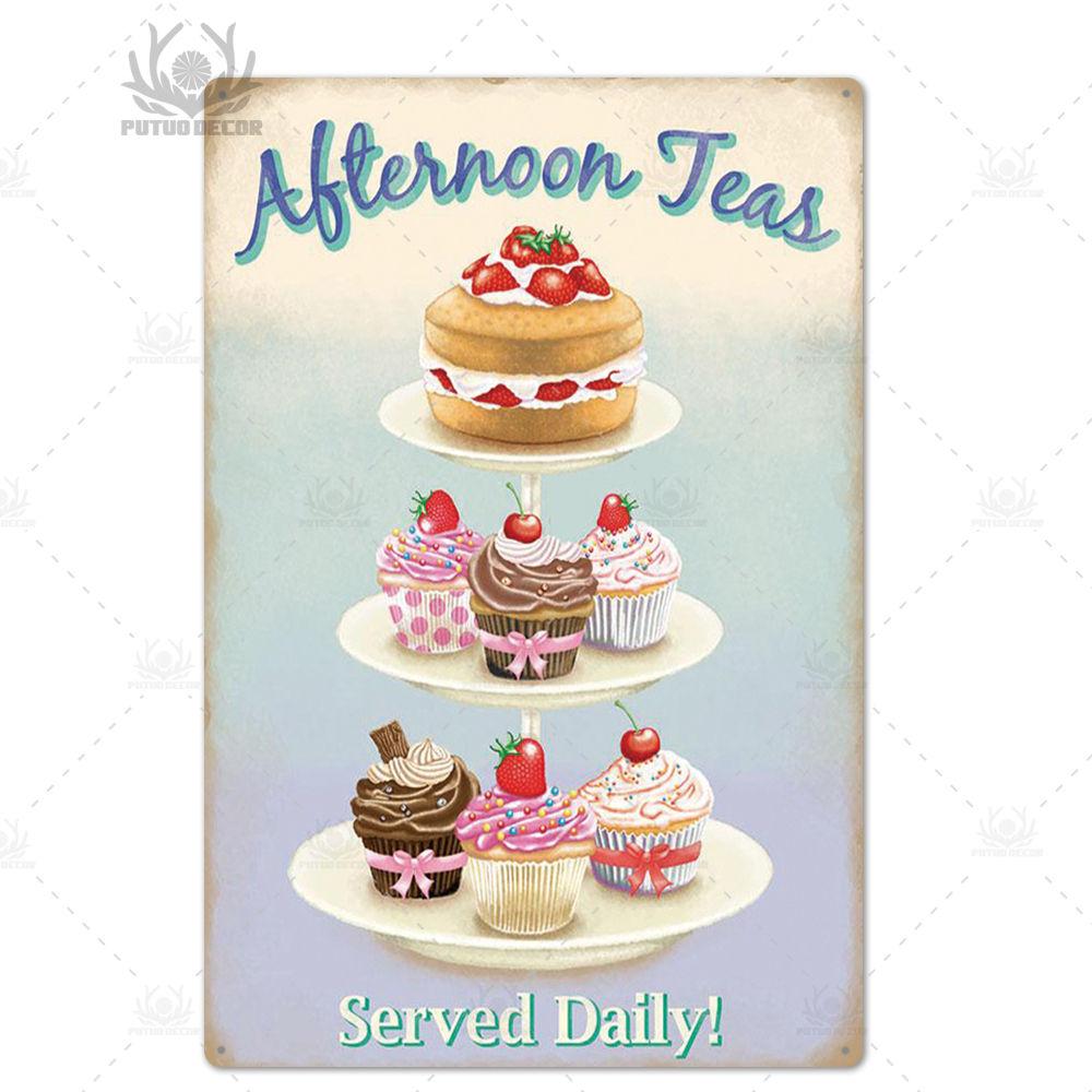 Putuo Decor  Cake Metal Poster Plaque Metal Vintage Bakery Kitchen Decor Sign  Wall Decor Metal Tin Sign