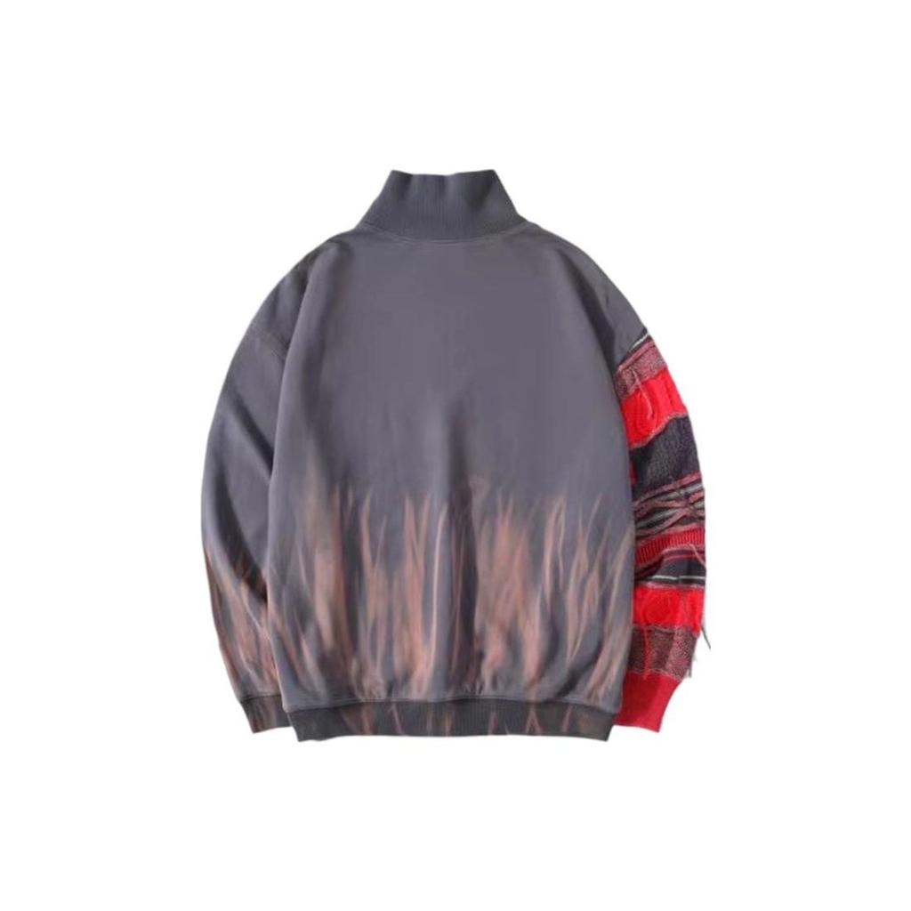 Li Ning Spliced Pattern Embroidered Pullover Stand Collar Long Sleeve Sweatshirt Men Sweatshirt Gray AWDR725-2