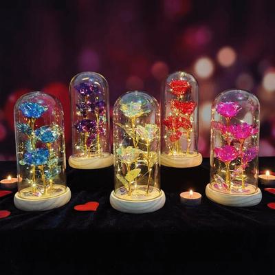 Romantic Artificial Rose Light with Acrylic Cover 3 Heads Rose Light Up Rose Simulation Luminous Eternal Rose Lamp Mothers Day