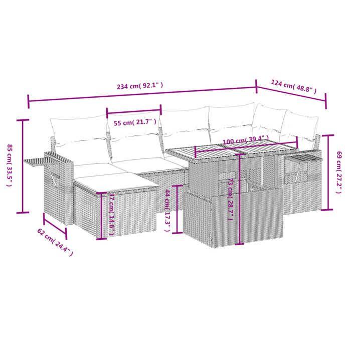 VidaXL Salon de Jardin avec Coussins 7 pcs, Canapés de Terrasse, Ensemble de Meubles de Patio, Mobilier d'Extérieur, Beige 3271856
