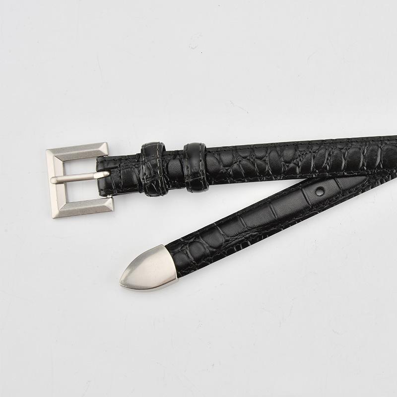 Retro Leather Small Belt Cowhide Female Student Simple and Versatile Decorative Crocodile Pattern Thin Belt Women with Suit Skirt