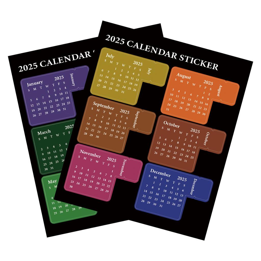 2 Sheets 2025 Calendar Stickers Yearly Monthly Shcedule Organizers Notebook Journal Planner Index Stickers Kawaii Bookmarks