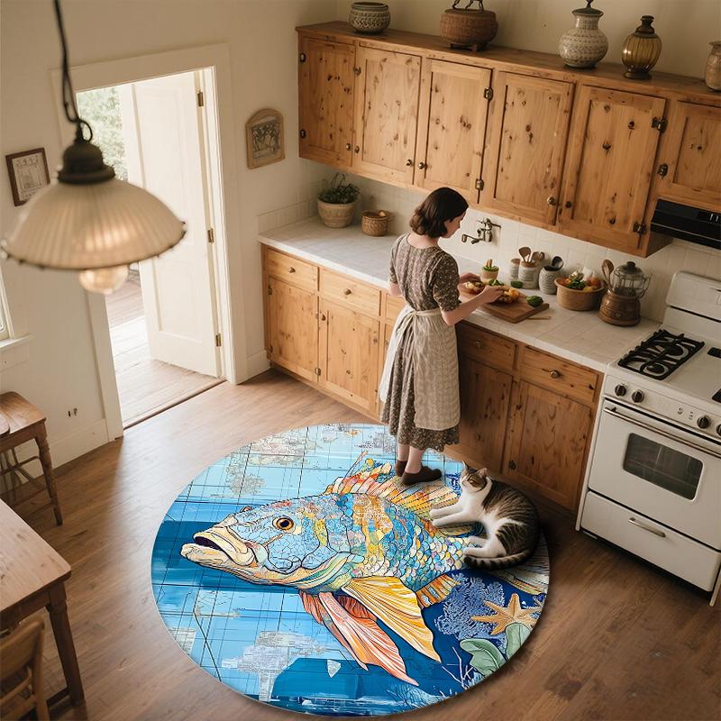Ocean Fish,Round Area Rug,Carpet Rug for Living Room Bedroom Sofa Playroom Decor,Non-slip Floor Mat