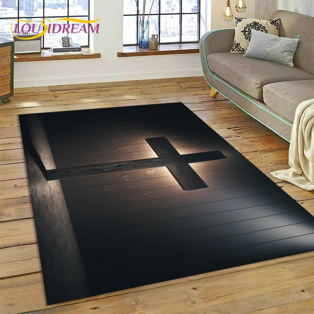 New 3D Pray Holy Bible Cross Jesus Carpet Rug for Bedroom Living Room Home Sofa Decoration,Children Game Large Decor Floor Mat