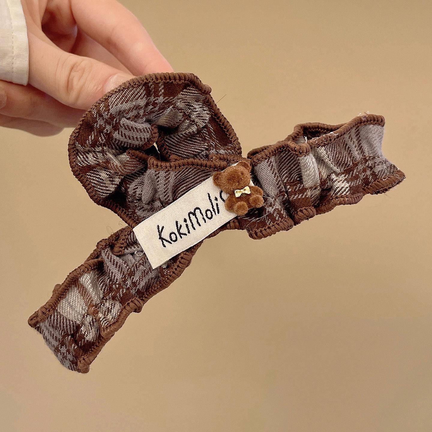 Новая осенне-зимняя клетчатая заколка-медвежонок для женщин - Милая заколка-краб в стиле Мори