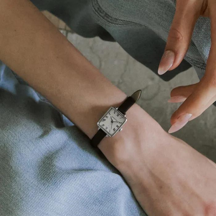 _Square Slim Leather Watch Black. MS-164S
