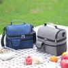Thermal Lunch Bag with Double Compartments Insulated Cool Bag Waterproof Oxford Fabric for Office School Camping