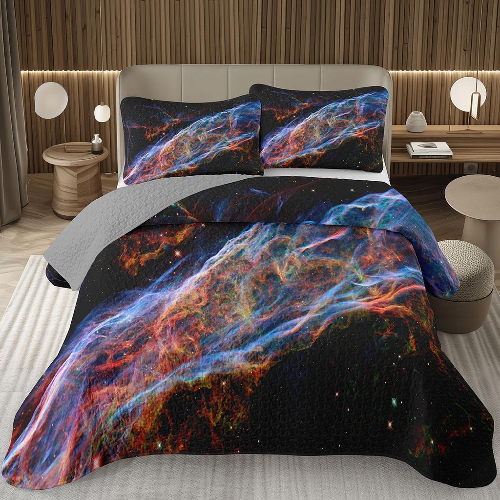 Galaxy Bedding Set Twin Queen Size for Girls Boys Teens Room Decor, Starry Sky Bedspread, Cosmos Nebula Trippy Quilted Coverlet