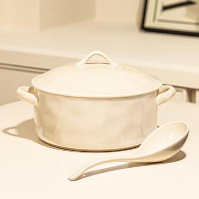 Ceramic Double-Handle Soup Bowl with Lid