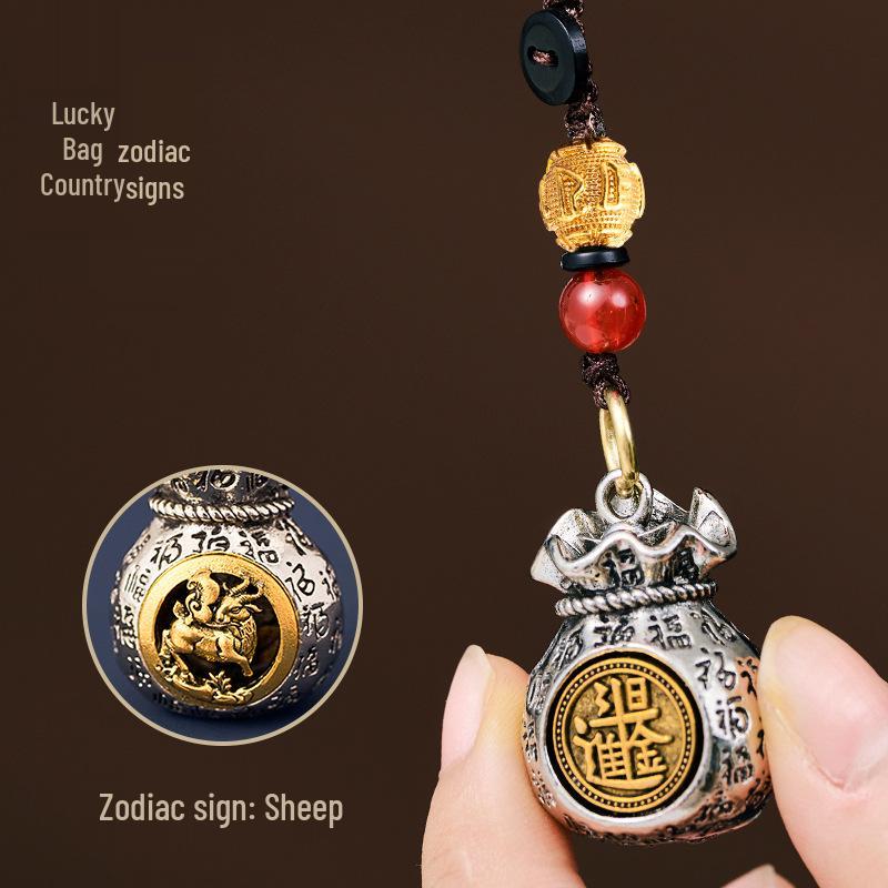 Rotatable Money Bag Zodiac Keychain Pendant for Prosperity
