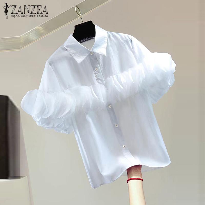 

ZANZEA Женская летняя модная кружевная рубашка с коротким рукавом S темно-розовый