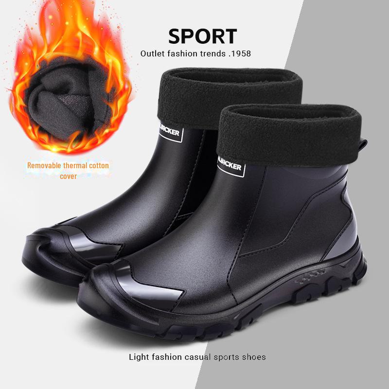 Men's Warm Winter Short Rain Boots with Non-Slip Soles and Velvet Lining for Outdoor Wear