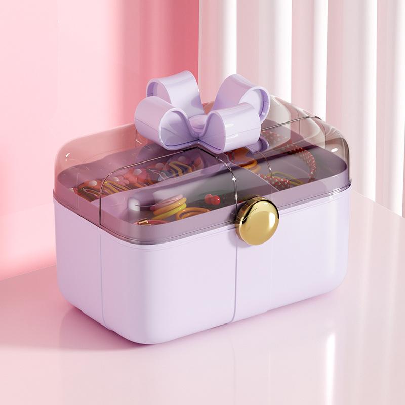 Household Large Capacity Children's Headwear Organizer Box, Hand-held Strap Cover Accessory Box, Hair Accessory Storage Box