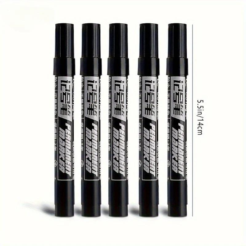 5pcs Waterproof Permanent Markers, Large Capacity Black Ink, Oil-Based, Ideal for Office & Marketing Use