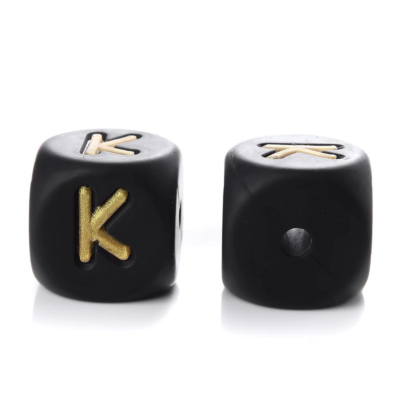 12mm 10Pcs Silicone Black+Gold Letters Beads English Alphabet Letter Beads for Baby Teething Teethers Shower Gifts BPA Free