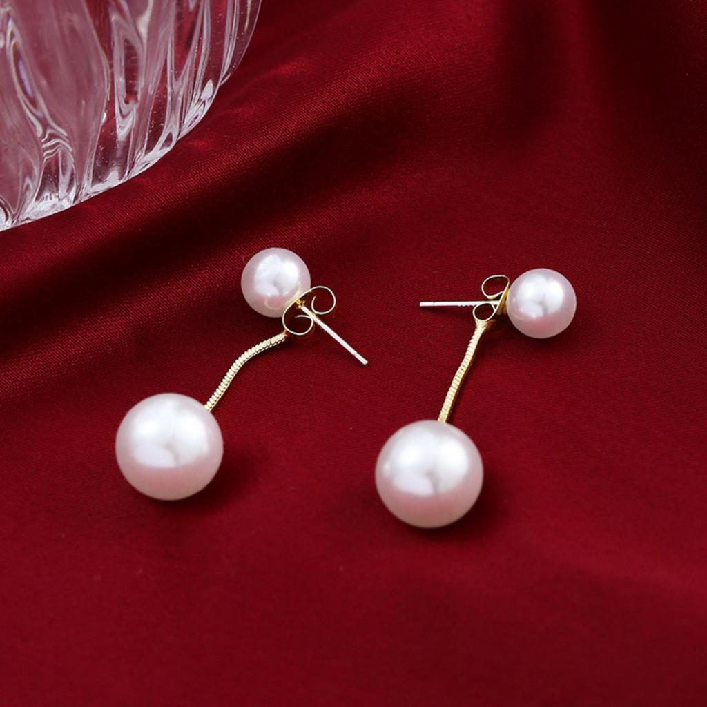 Sterling Silver Pearl Earrings Women Korean Style Double Sided Stud Earrings Dangle Pendant Jewelry Accessories for Daily Wear
