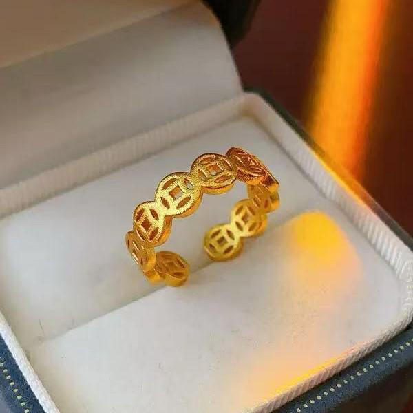 Gold-Plated Women's Smooth Surface Open Copper Coin Ring - Simulated Gold, Light Luxury, High-End Accessory