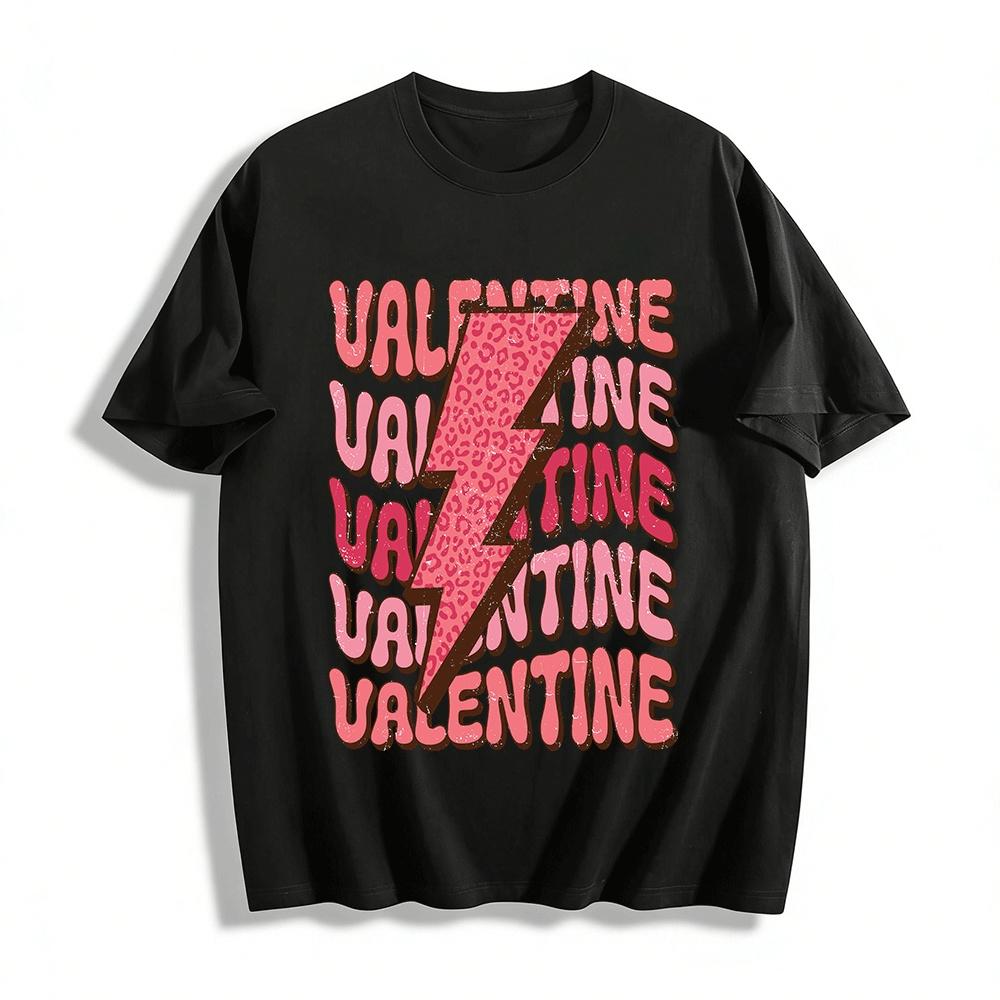 Retro Leopard Lightning Valentine s Day Graphic Casual Top Pure cotton T-shirt XXS