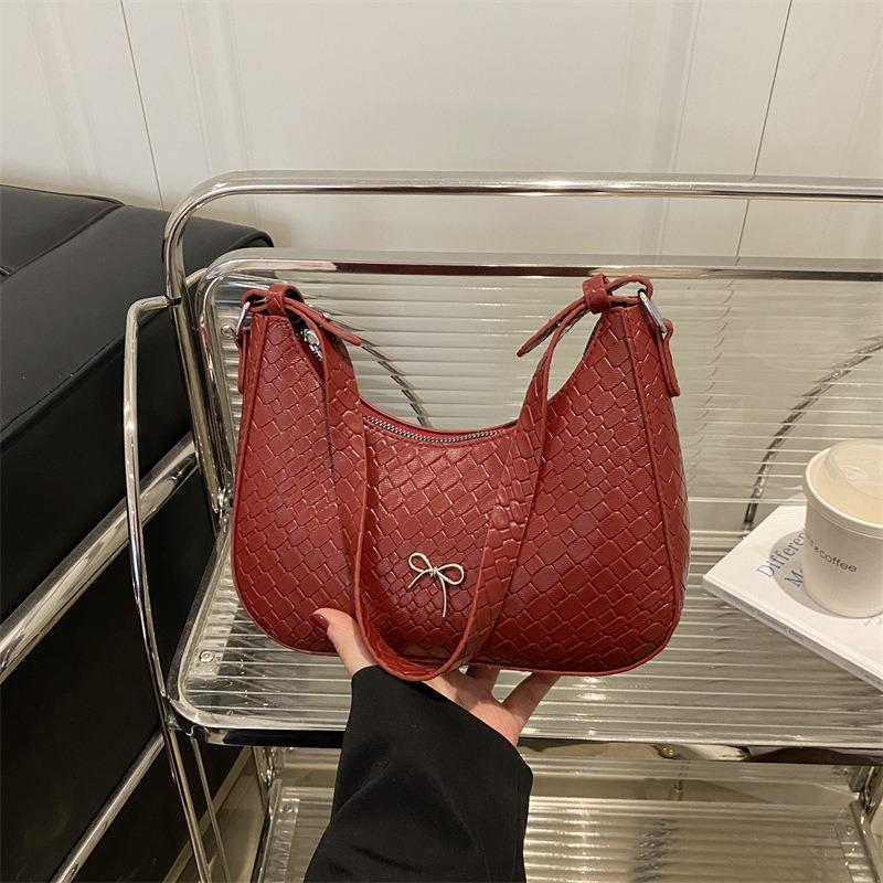 Bow Design Woven Pattern New Trendy Personality Fashionable Shoulder Portable Underarm Bag Women
