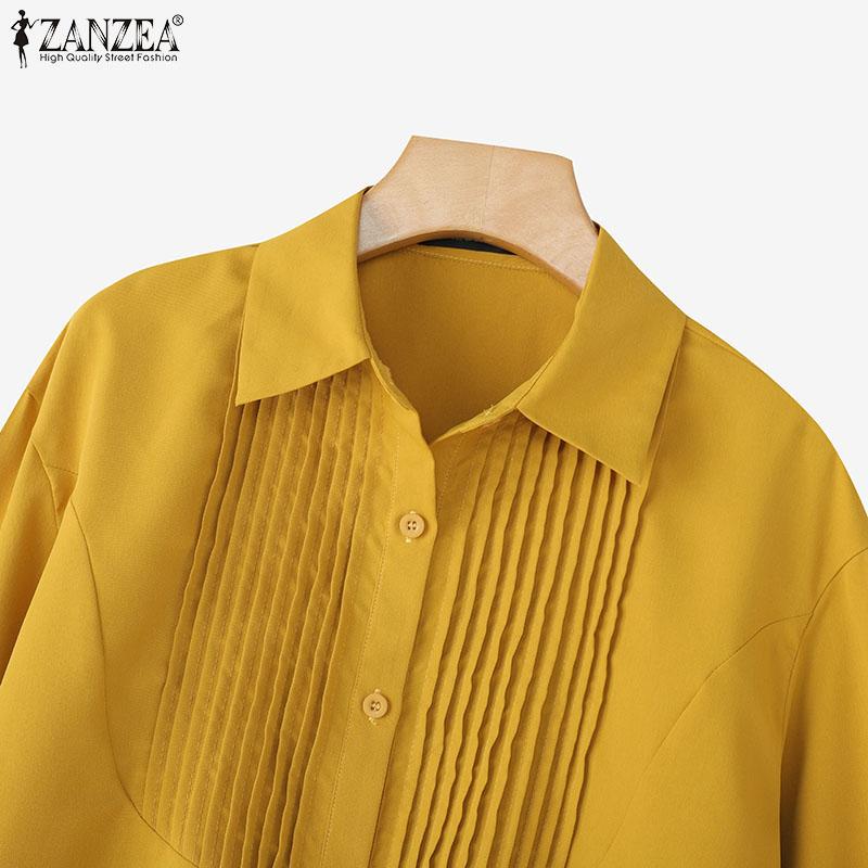 ZANZEA Women Casual Classic Collar Solid Color Loose Long Sleeve Button Blouse