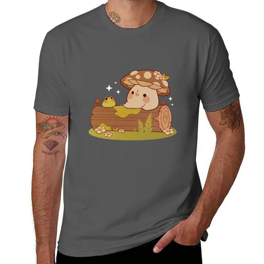 Mushroom and Frog Friends TShirt Minimalist Casual Short Sleeve Top