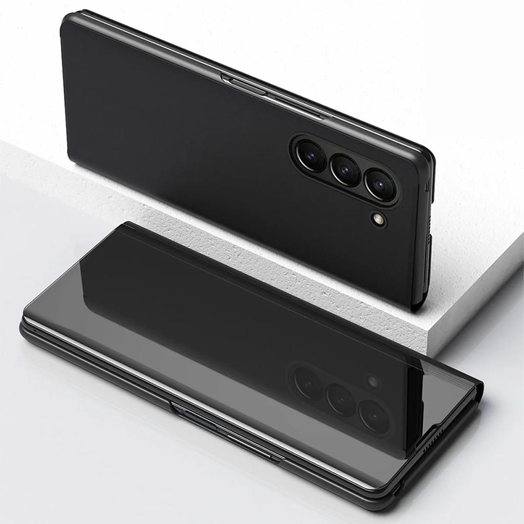 Špičkové kožené flipové pouzdro pro Samsung Galaxy Z Fold 7 6 5 4 3 5G Pokovené zrcátko Smart View Business Ochranný kryt proti pádu