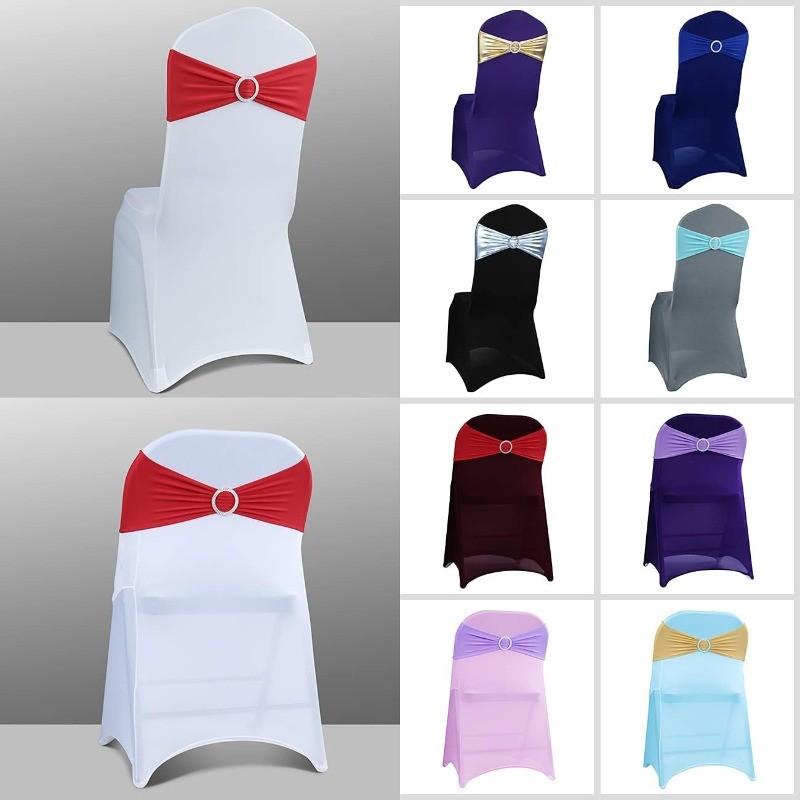 1Pcs Elegant Elastic Chair Back with Floral Bow Universal Chair Cover Buckle Sashes Chair Strap for Wedding Party Decor