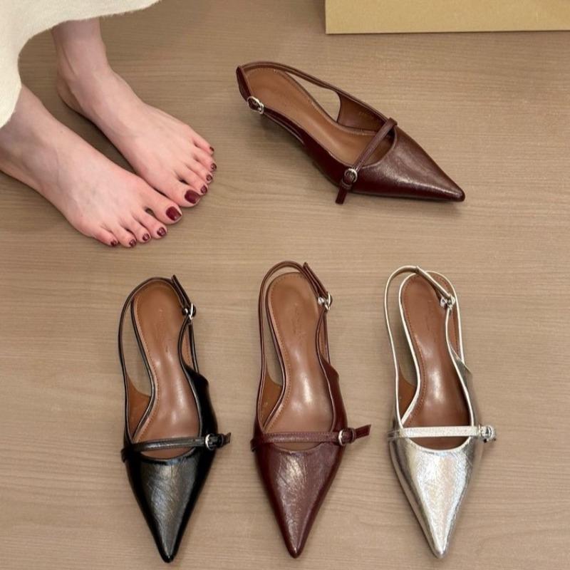 Móda Nový Styl Dámské Sexy Vysoké Podpatky Dámské Sandály Letní Móda Špičatá Špička Nízký Podpatek Lodičky Slingbacks Elegantní Dámské Boty na Podpatku