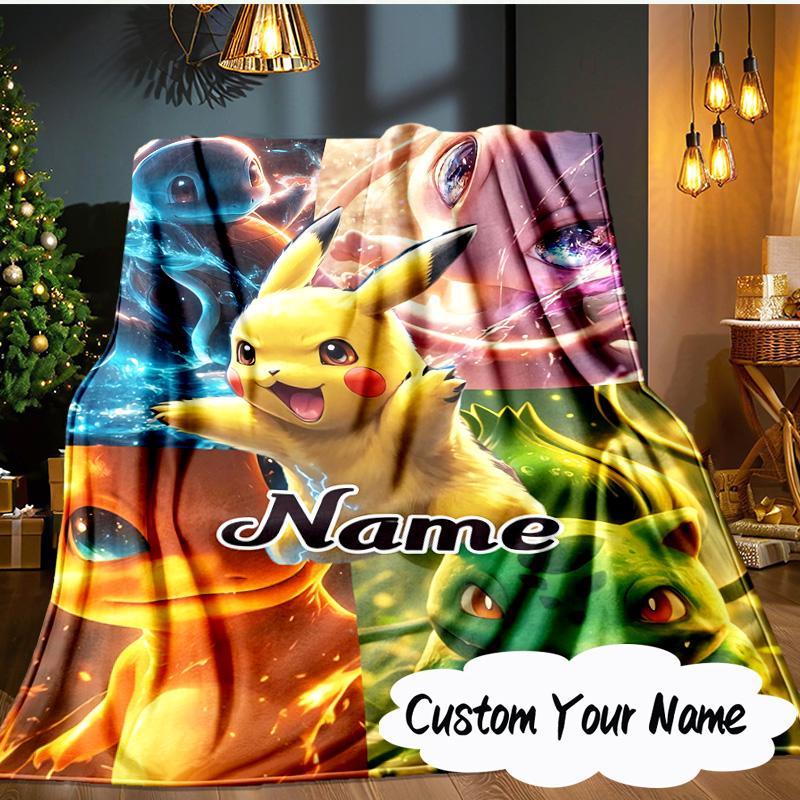 Coperta da collezione Pika Ball con nome personalizzato Coperta ideale per il letto Perfetta per Viaggi, Campeggio, Soggiorni, Uffici, Divani, Regalo di Natale per Fan