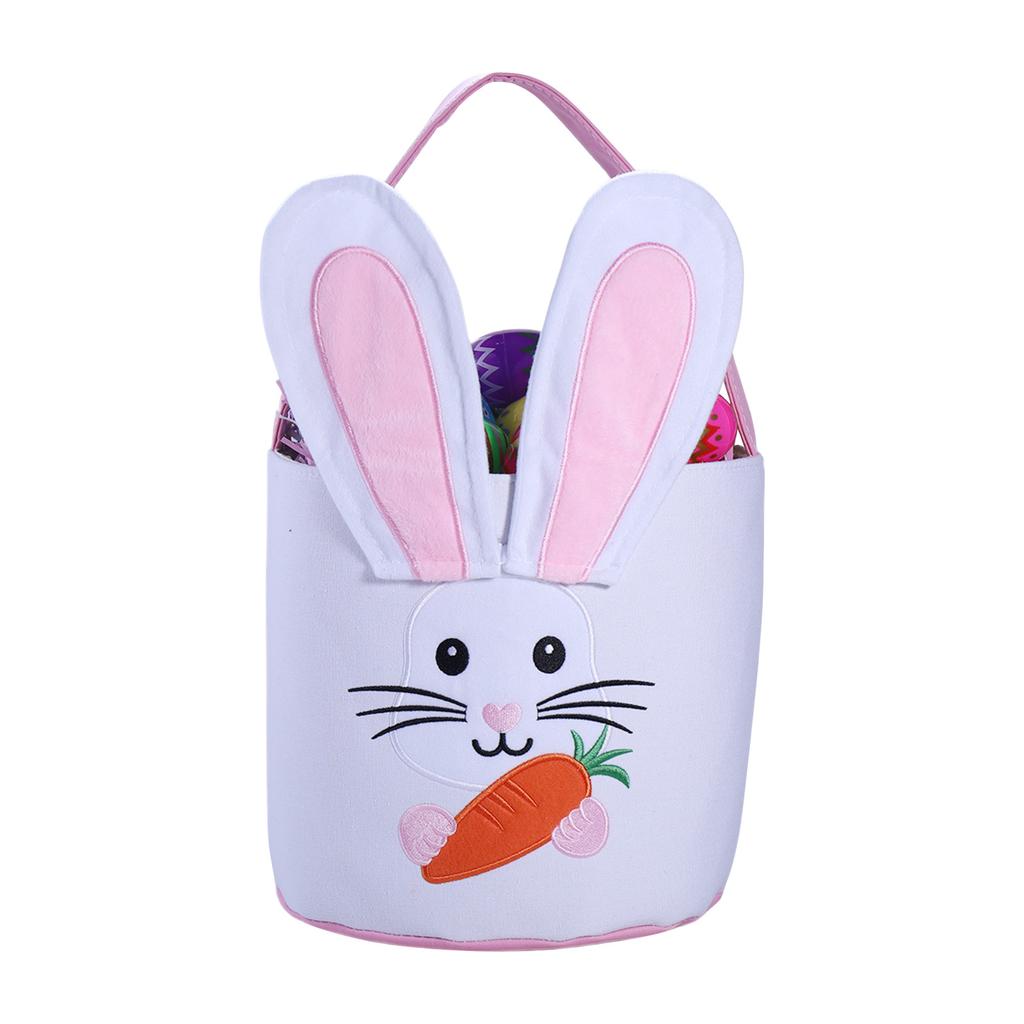 Easter Egg Bucket, Cloth Easter Bunny Basket, Bunny Face Printed Basket, Easter Egg Treasure Bucket With Handle, Party Gift