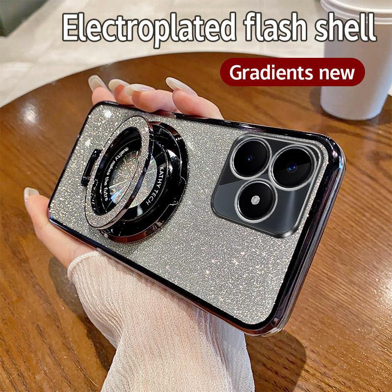 Glitter Ring Holder Phone Case For Realme Note 60 50 5 5i 6i 9i 5 7 8 9 10 11 12 13 14 Pro Plus 4G 5G 14X 14T 12X 11X Soft Cover