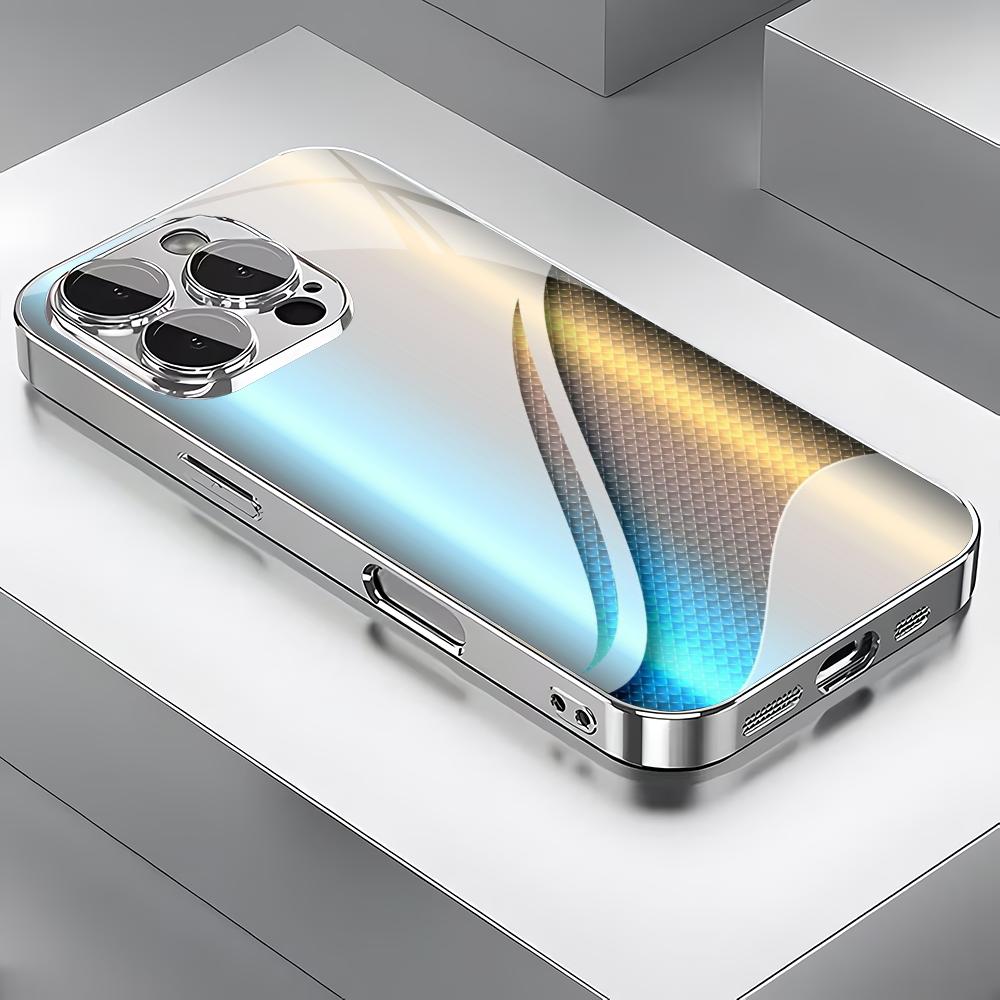 Gradient blue light electroplated silver glass phone case suitable for iPhone 17 16 15 14 13 12 11Pro/Max/Plus scratch resistant