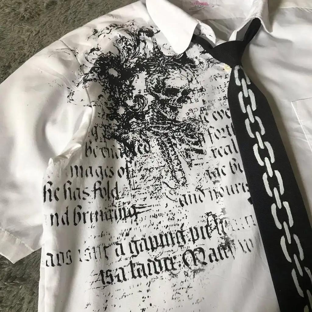 BeatStreet Y2K Weißes Hemd Retro T-Shirt Harajuku Herren und Damen Totenkopf Heilige Schrift Ley2k Oberteile Grunge Oberteile