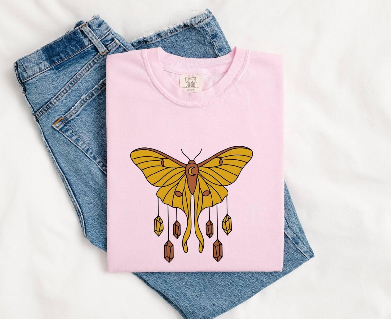 Luna Butterfly Shirt Boho Chic Spiritual Gift Women Hippie Tee Butterfly T-Shirt Bohemian Enthusiast Psychedelic Tshirt Mystical Graphic S