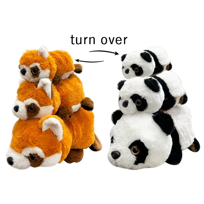 TreasuringU Double-Sided Flip Panda Toy Red Panda Transform Plush Doll 2-in-1 Raccoon Flip Change Transform Panda Pillow Gift