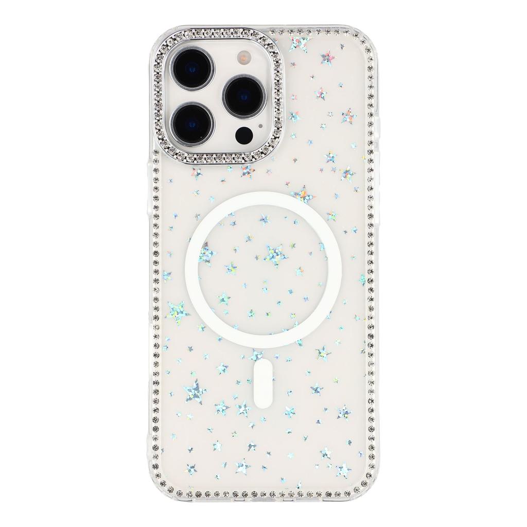 For iPhone 16 Pro Max Case Compatible with MagSafe Rhinestone Edge Glitter Back TPU + PC IMD Phone Cover