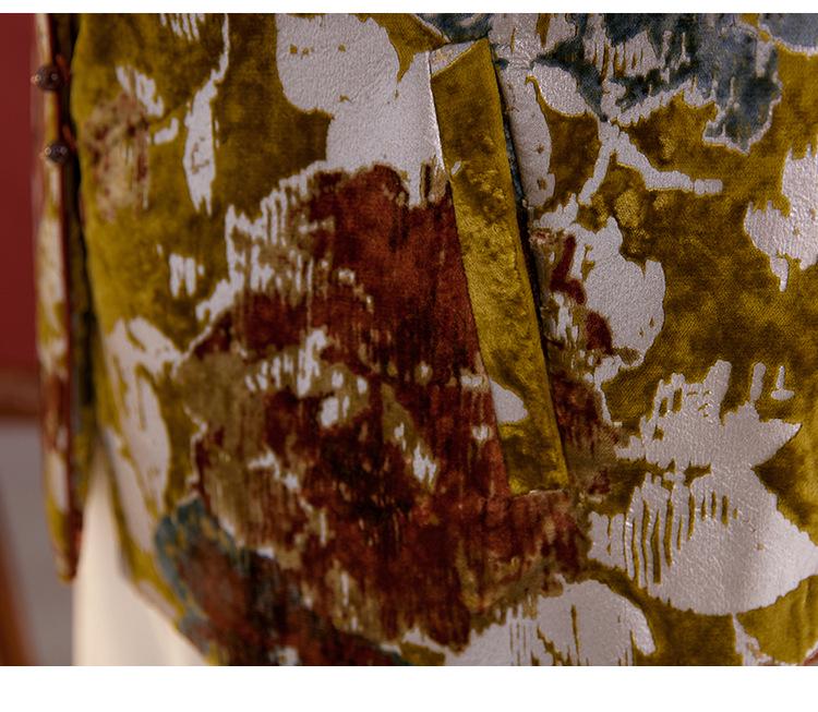 Autumn/Winter Velvet Silk Ink Paint Print Coat - Women's Retro Chinese Style Top