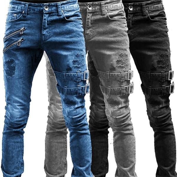 Vintage Slim Casual Street Style Men's Fashion Motorcycle JeanHip Hop Retro Denim Jeans Plus Size Plus Size