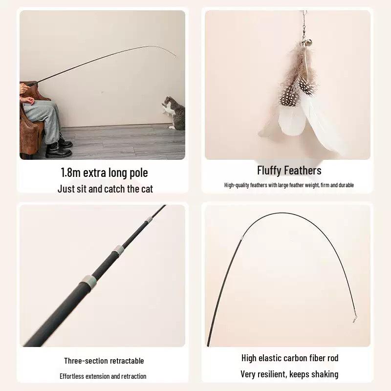 1.8m Extra Long Retractable Cat Teaser with Replaceable, Bite-Resistant Head – Perfect for Relieving Cat Boredom